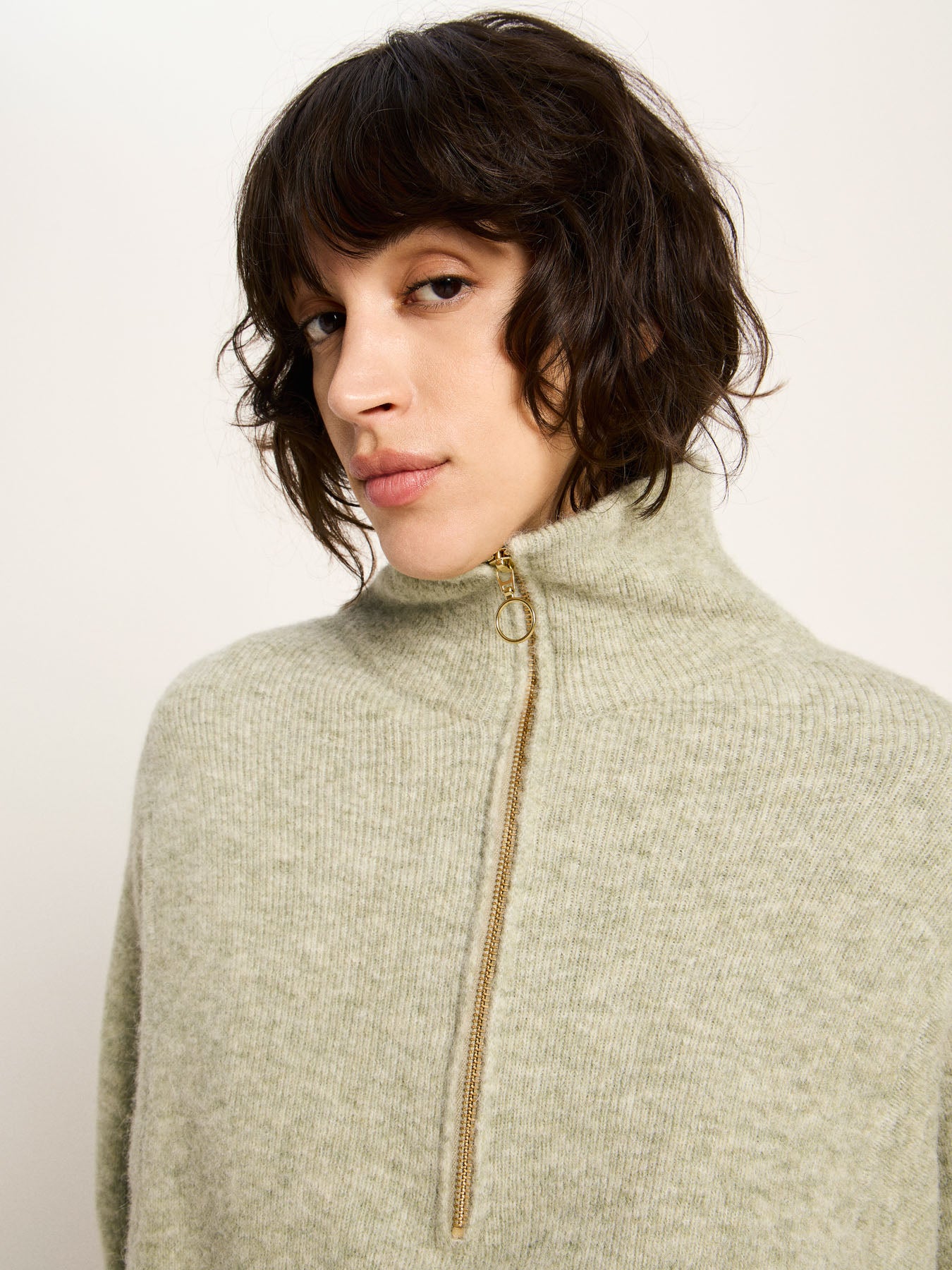 LANIUS - Half-Zip Pullover ice green melange - WERTE FREUNDE