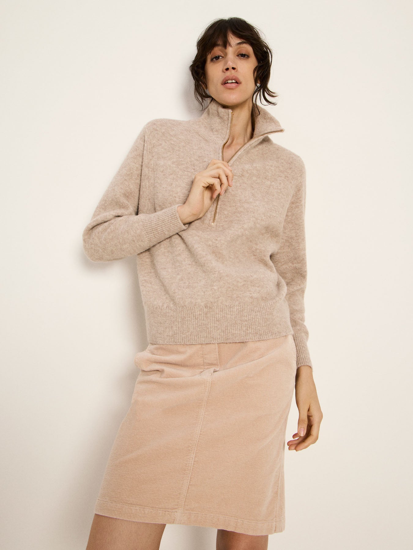 LANIUS - Half-Zip Pullover nude melange - WERTE FREUNDE