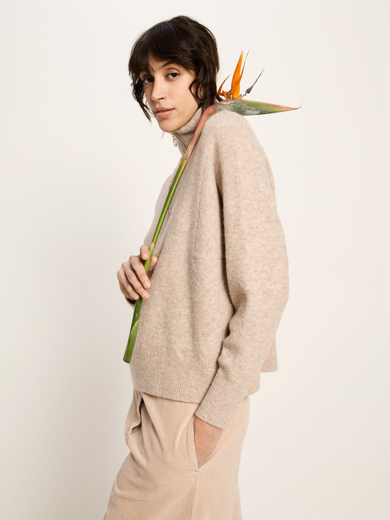 LANIUS - Half-Zip Pullover nude melange - WERTE FREUNDE