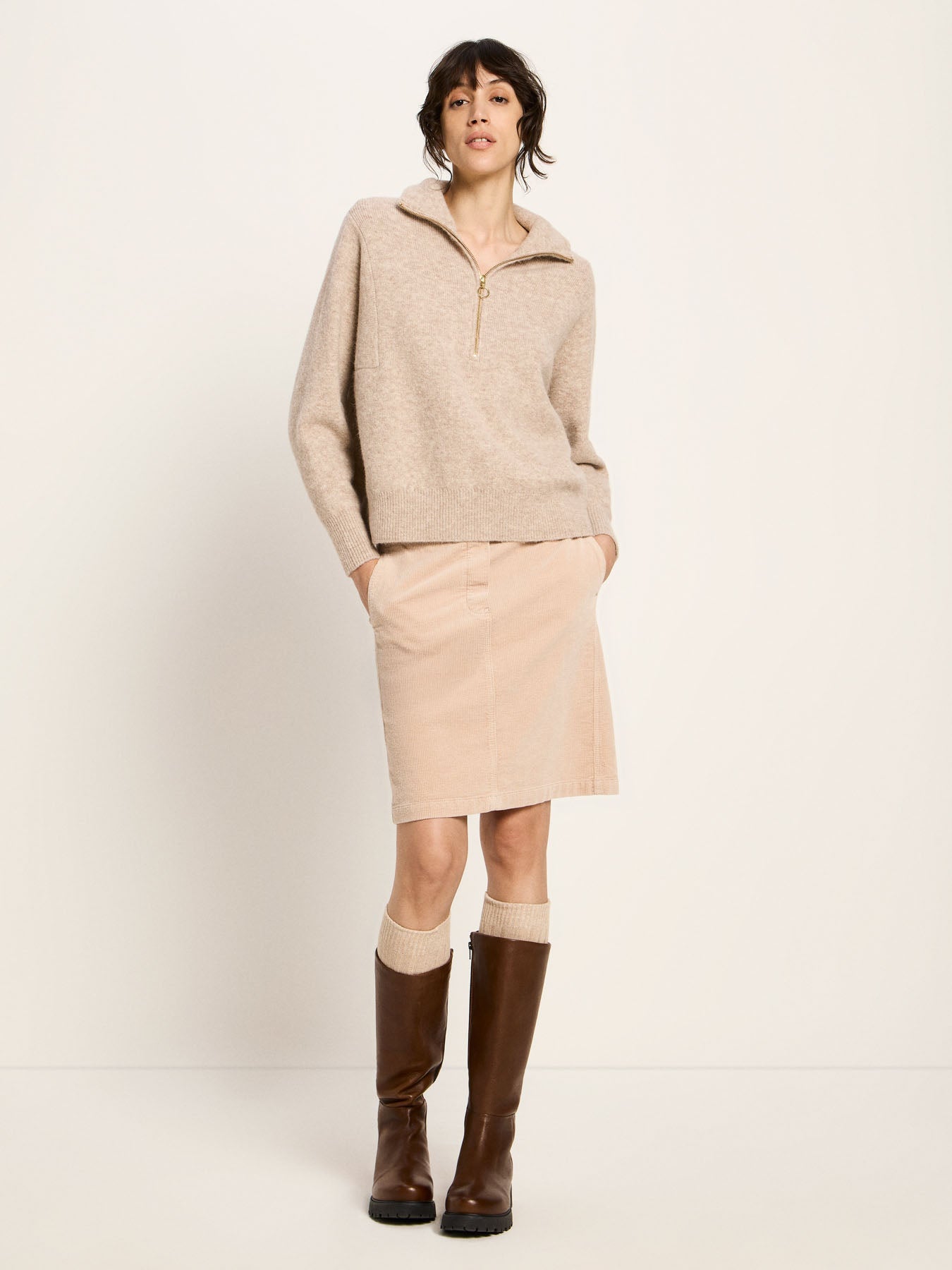 LANIUS - Half-Zip Pullover nude melange - WERTE FREUNDE