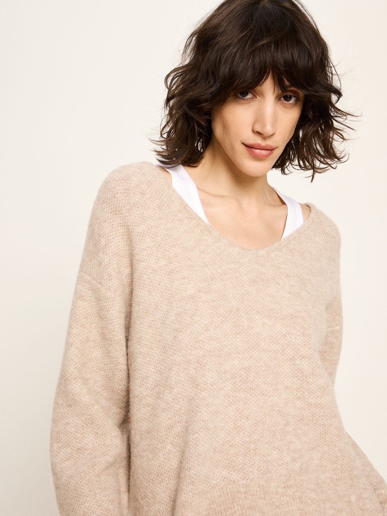 LANIUS - Pullover mit V-Ausschnitt nude melange - WERTE FREUNDE