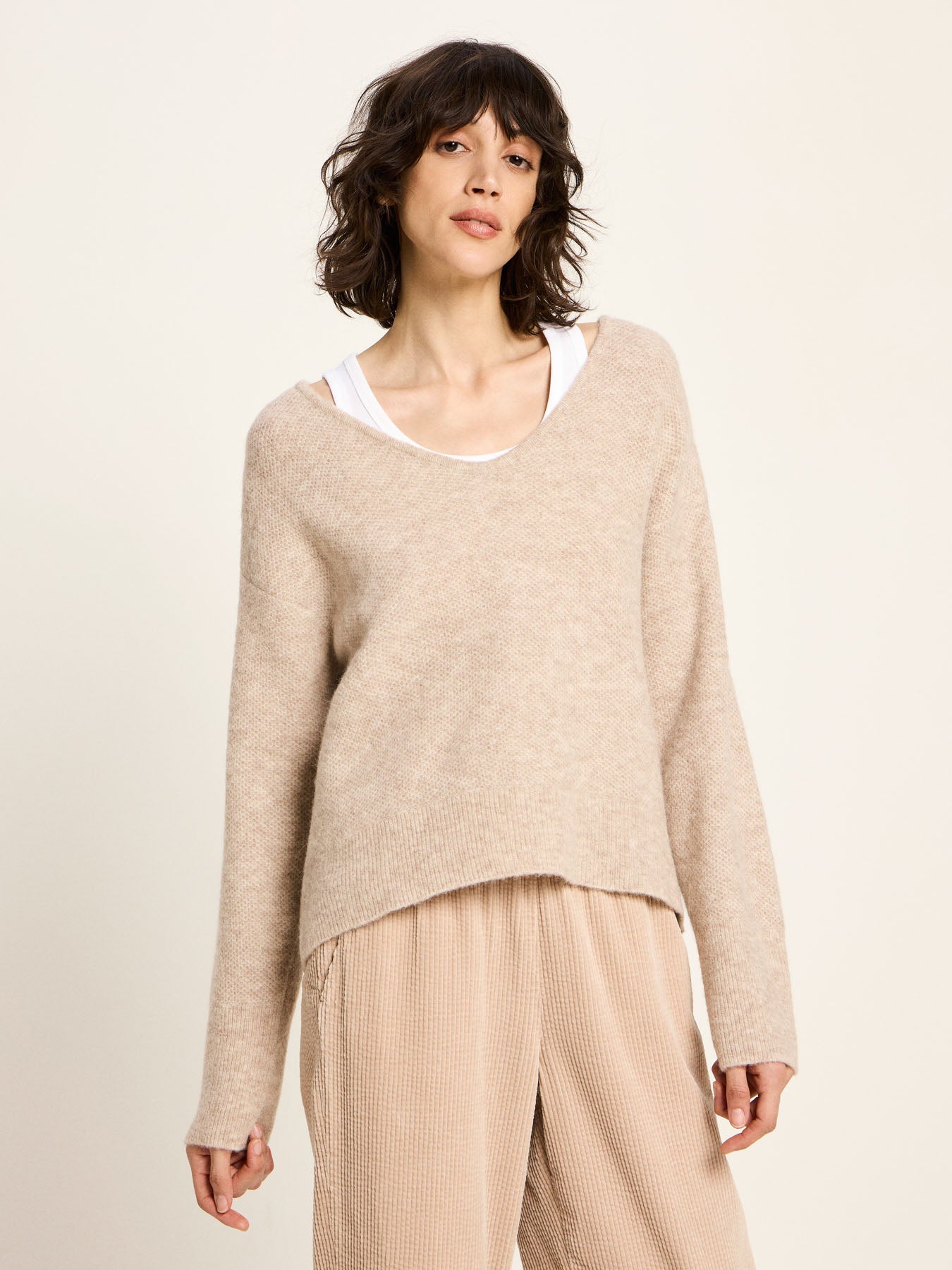 LANIUS - Pullover mit V-Ausschnitt nude melange - WERTE FREUNDE