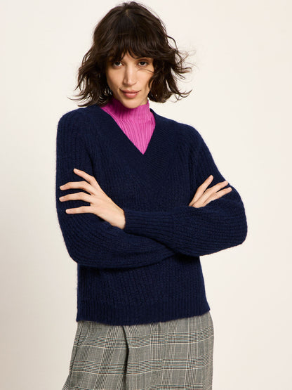 LANIUS - Pullover mit V-Ausschnitt purple blue melange - WERTE FREUNDE