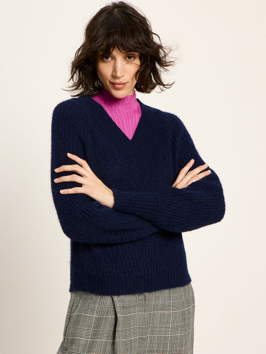 LANIUS - Pullover mit V-Ausschnitt purple blue melange - WERTE FREUNDE