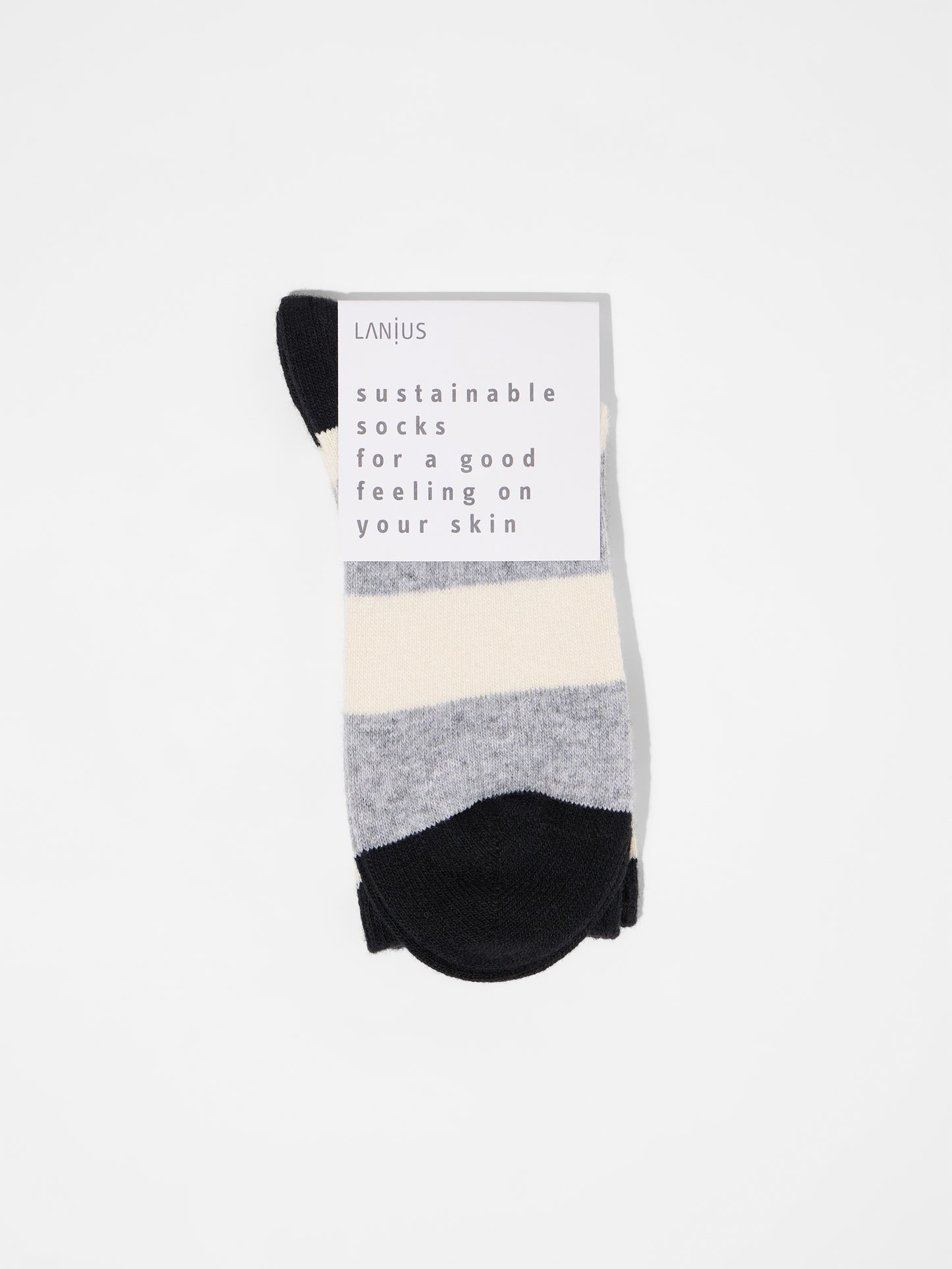 LANIUS - Socken mit Streifen grey melange/ off white - WERTE FREUNDE