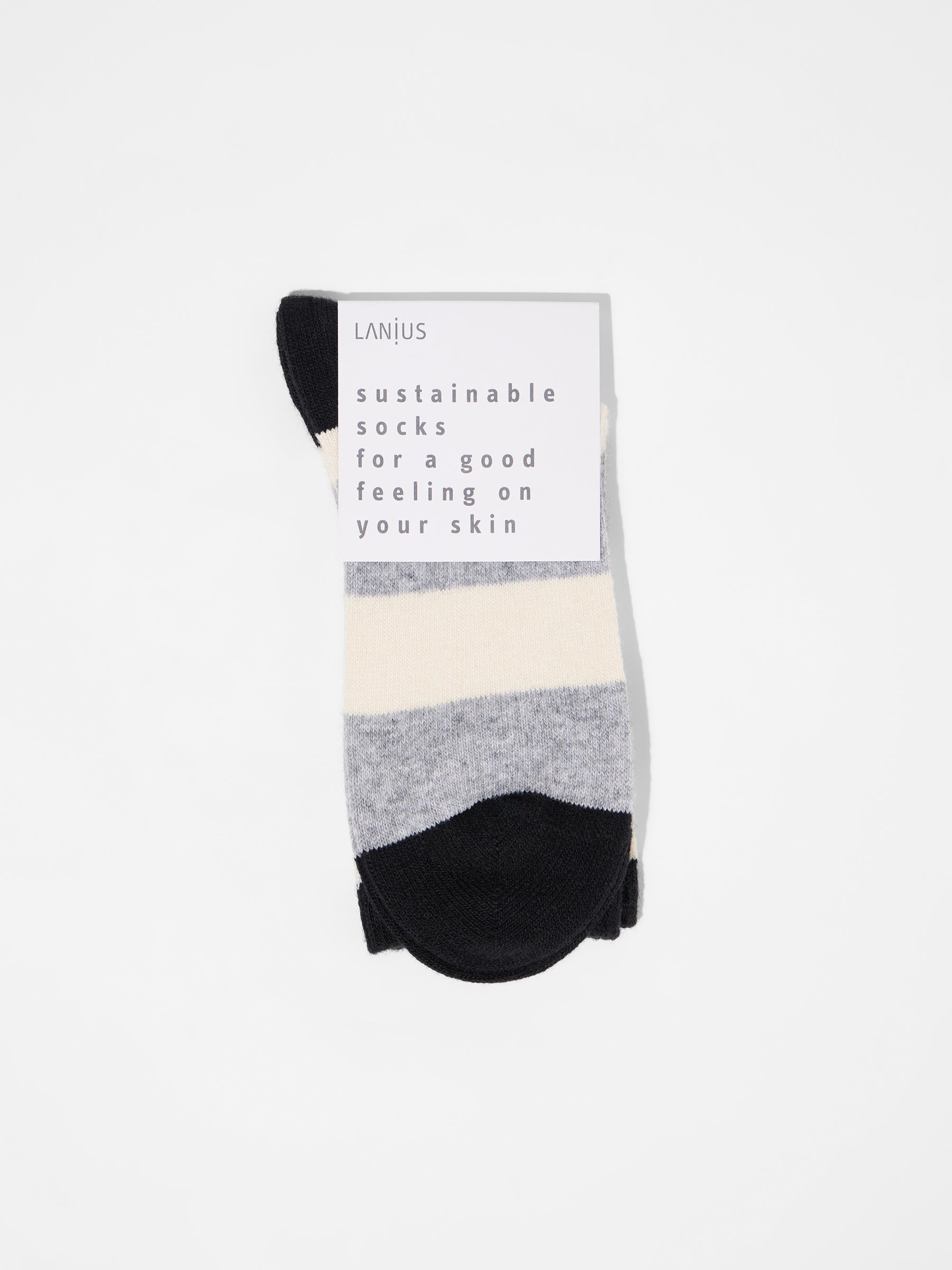 LANIUS - Socken mit Streifen grey melange/ off white - WERTE FREUNDE