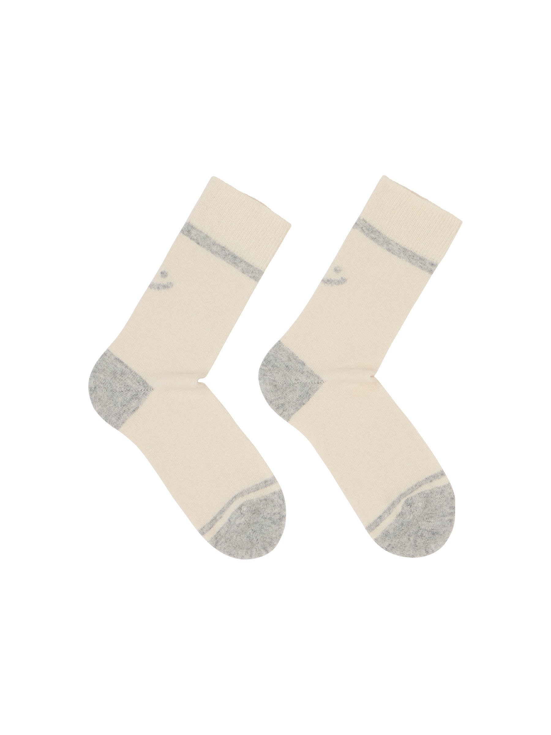 LANIUS - Socken mit Smiley off white / grey melange - WERTE FREUNDE