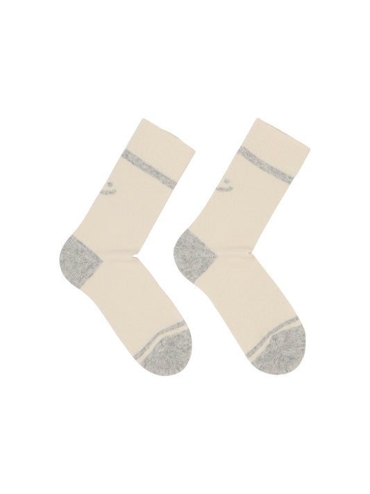 LANIUS - Socken mit Smiley off white / grey melange - WERTE FREUNDE