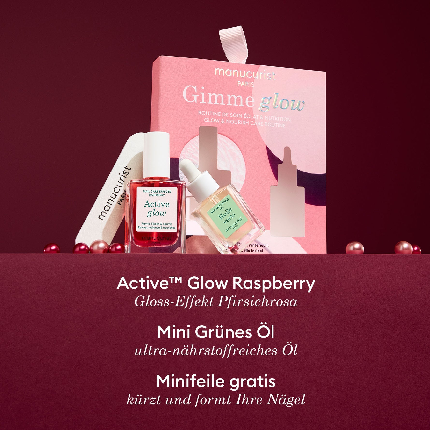 Manucurist - Gimme Glow Set ACTIVE RASPBERRY + MINI GREEN Öl + mini Feile 1 Stk. - WERTE FREUNDE
