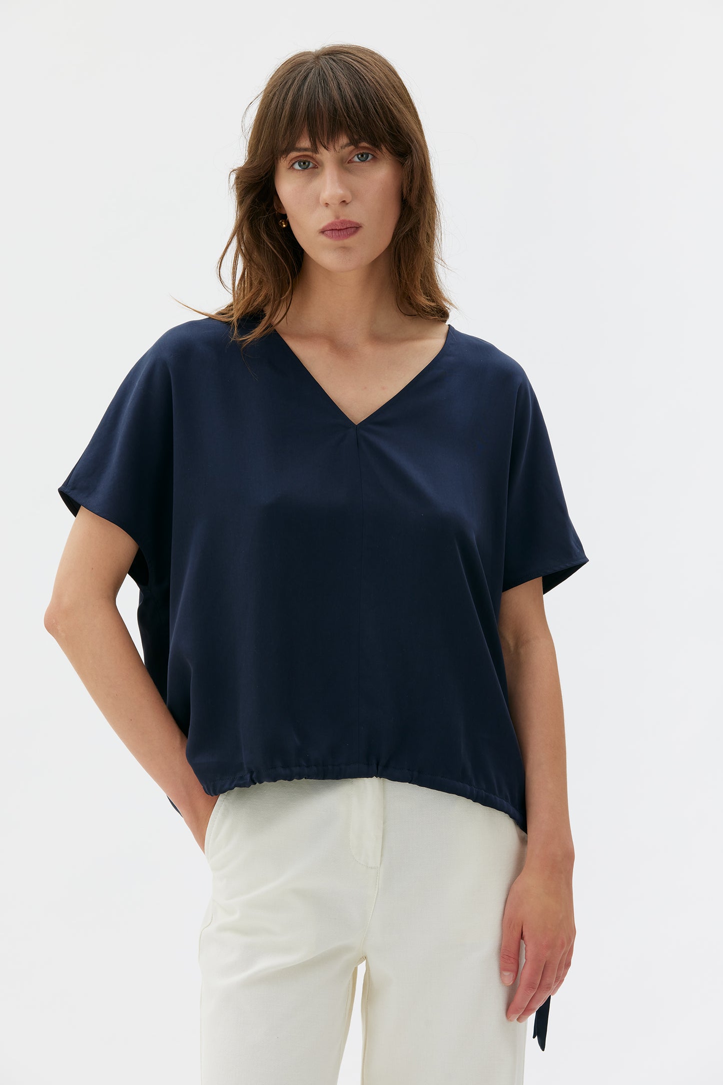 MASKA - Mare - Satin tencel blouse Indigo blue - WERTE FREUNDE