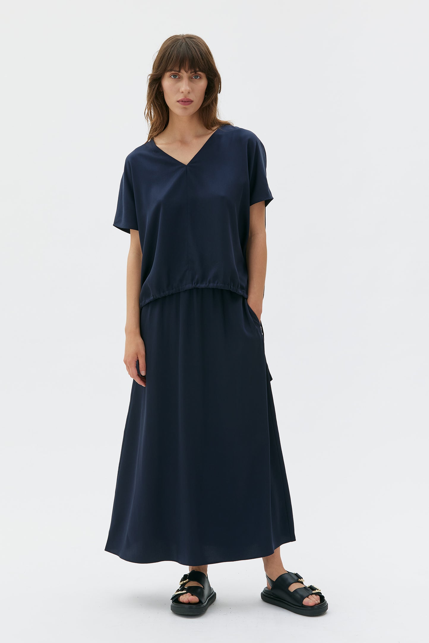 MASKA - Mare - Satin tencel blouse Indigo blue - WERTE FREUNDE
