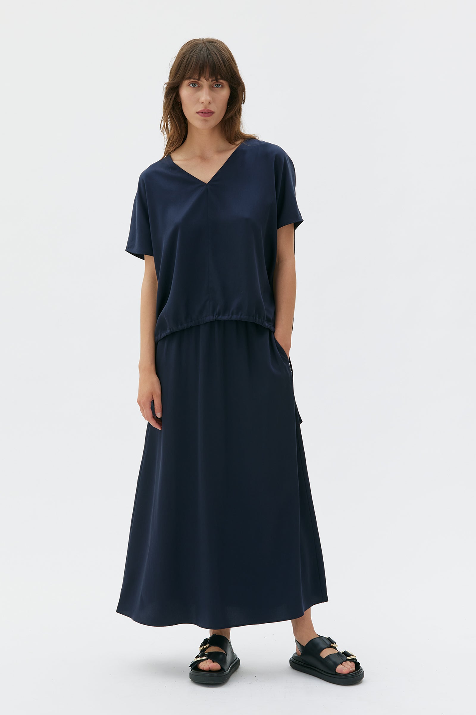 MASKA - Mare - Satin tencel blouse Indigo blue - WERTE FREUNDE