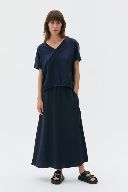 MASKA - Mare - Satin tencel blouse Indigo blue - WERTE FREUNDE