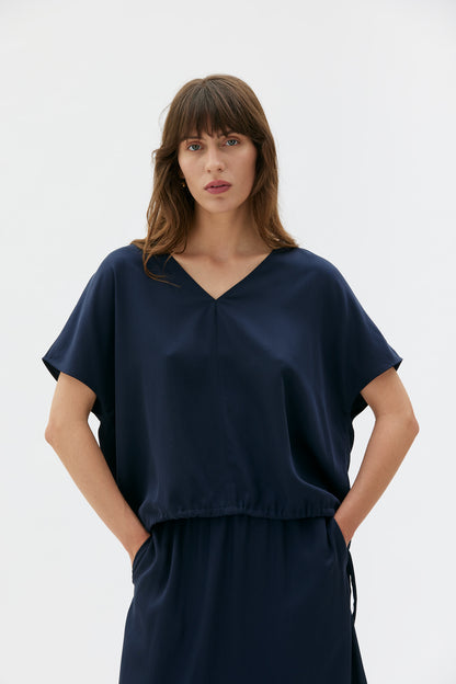 MASKA - Mare - Satin tencel blouse Indigo blue - WERTE FREUNDE
