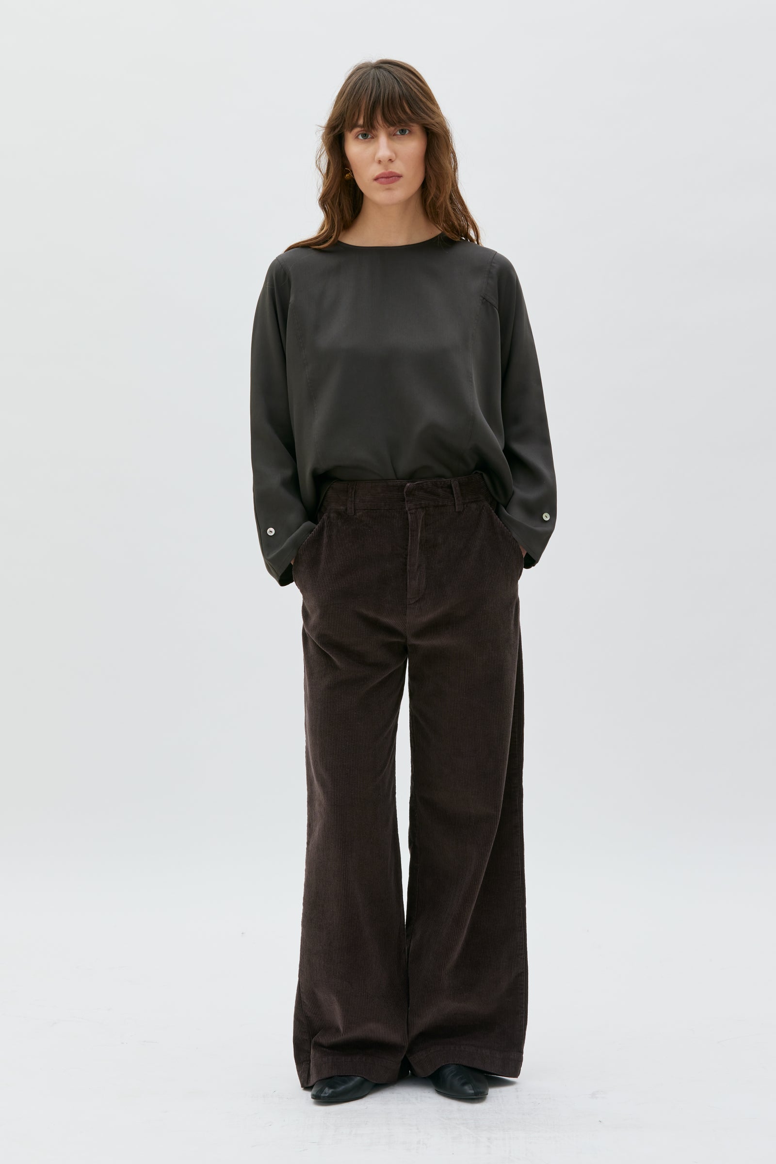 MASKA - Aya - Wide leg corduroy trousers Brown melange - WERTE FREUNDE