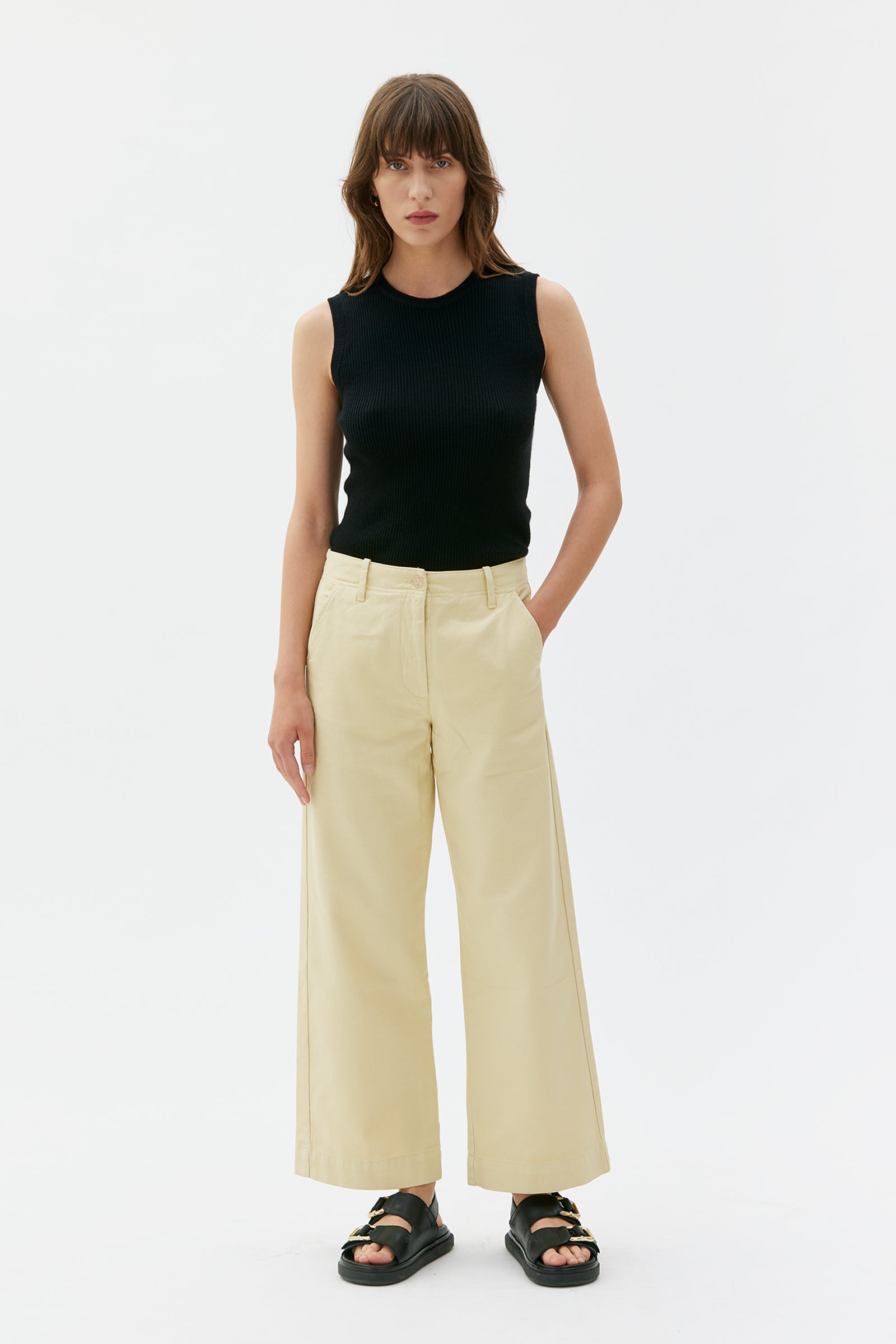 MASKA - Laila - Recyled cotton trousers Pale yellow - WERTE FREUNDE