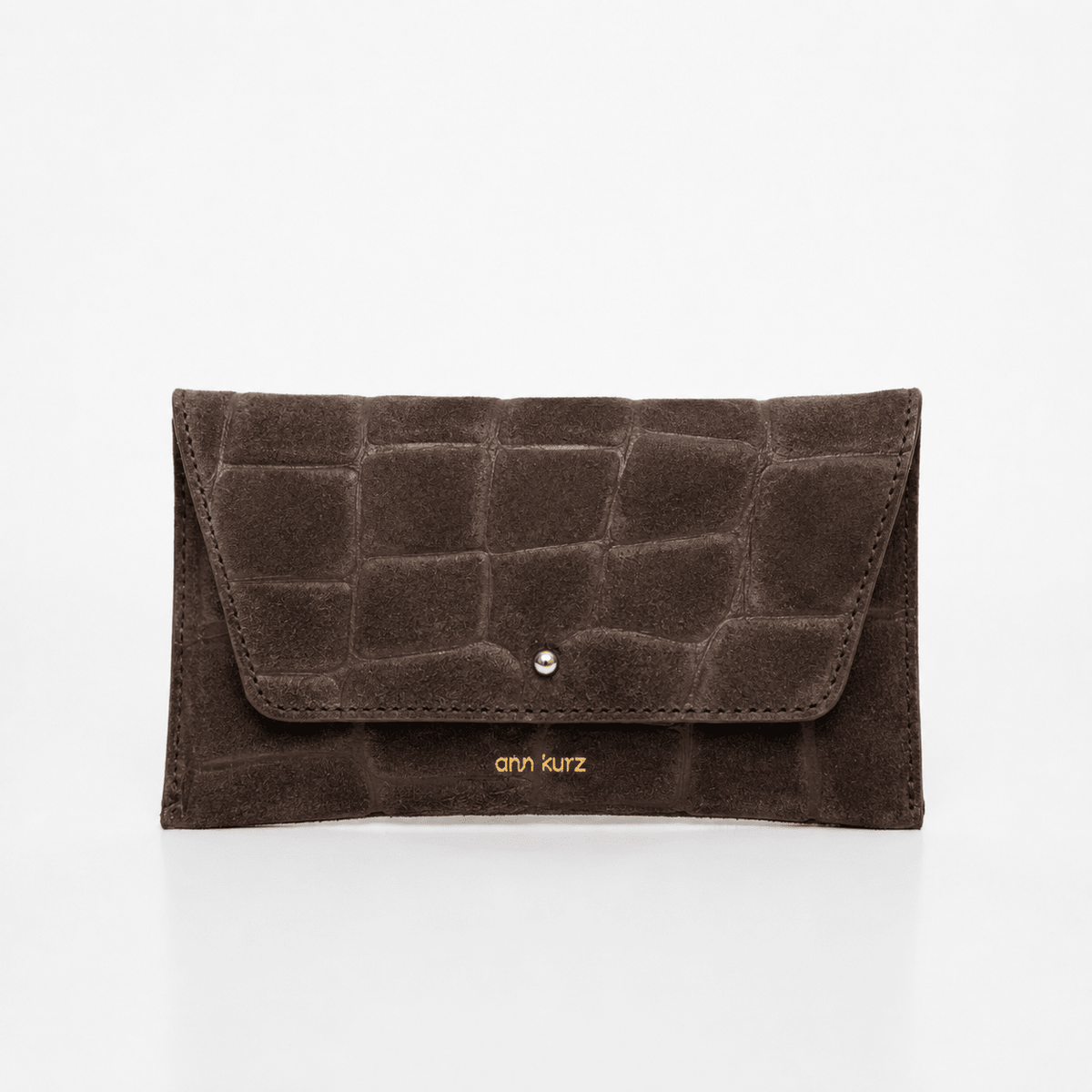 ann kurz - MINI ENVELOPE CROCO SUEDE MOCHA