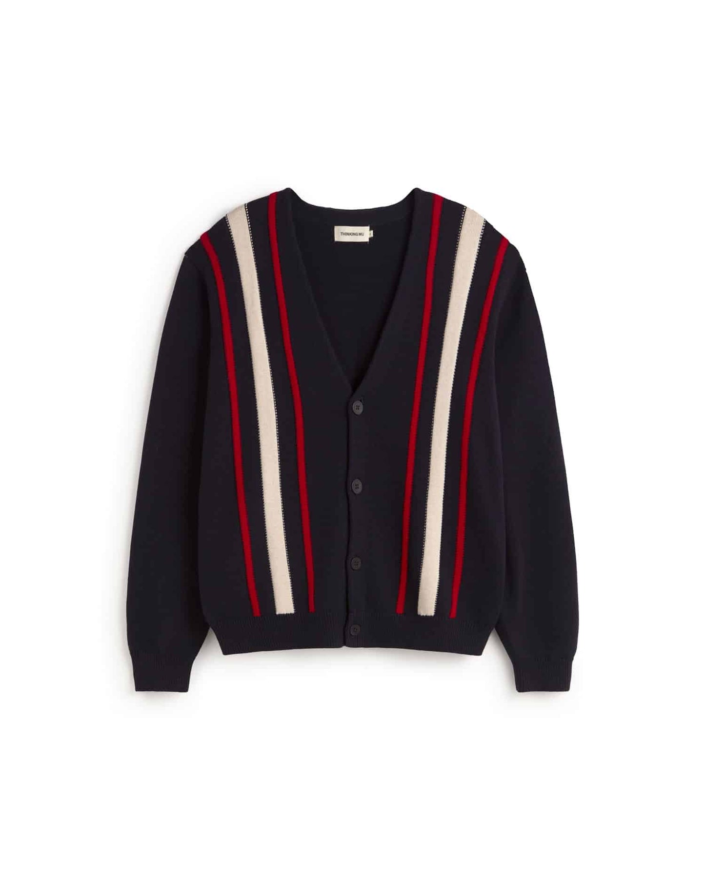 Thinking MU - STRIPES CREED KNITTED CARDIGAN MULTICOLOR - WERTE FREUNDE
