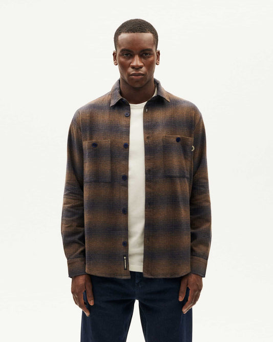 Thinking MU -  NAVY BROWN CHECKS HANS SHIRT MULTICOLOR