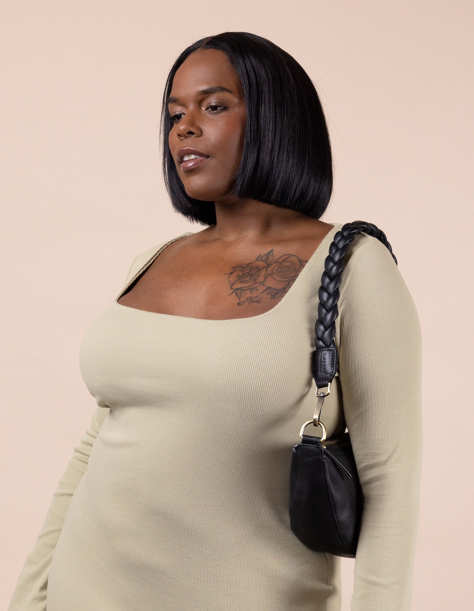 O MY BAG - BRAIDED SHOULDER STRAP Black Soft Grain Leather - WERTE FREUNDE