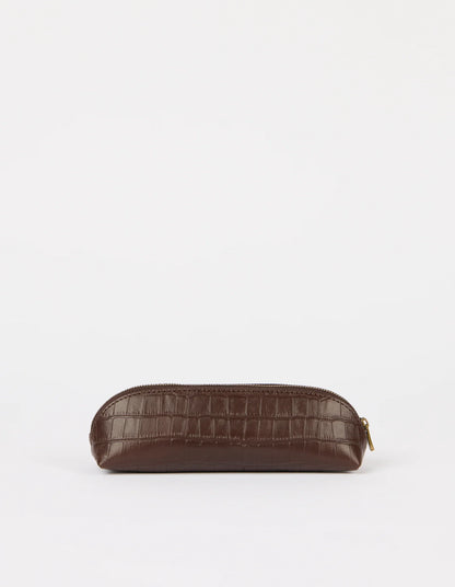 O MY BAG - Pencil Case Large - Chocolate Croco Leather - WERTE FREUNDE