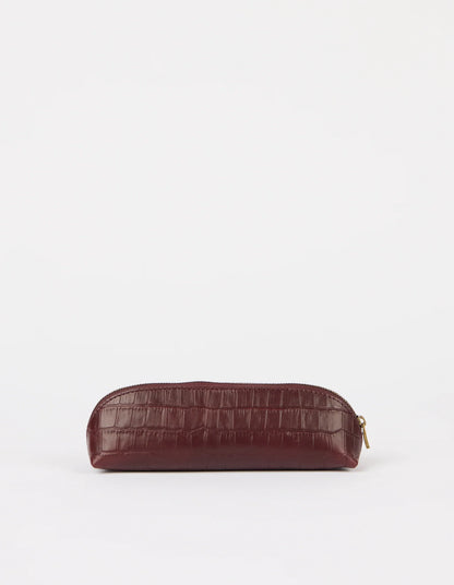 O MY BAG - Pencil Case Large - Dark Cherry Croco Leather - WERTE FREUNDE