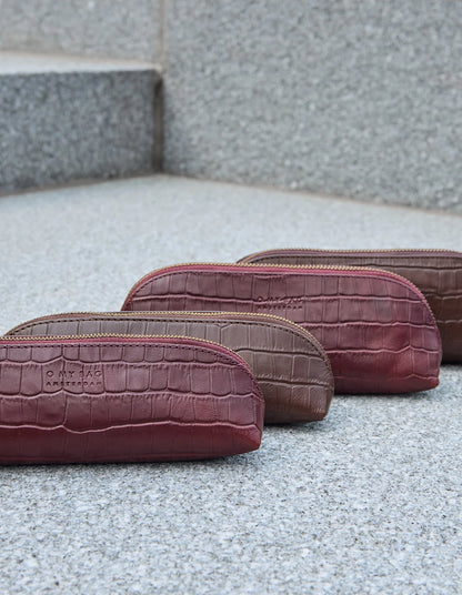 O MY BAG - Pencil Case Large - Dark Cherry Croco Leather - WERTE FREUNDE