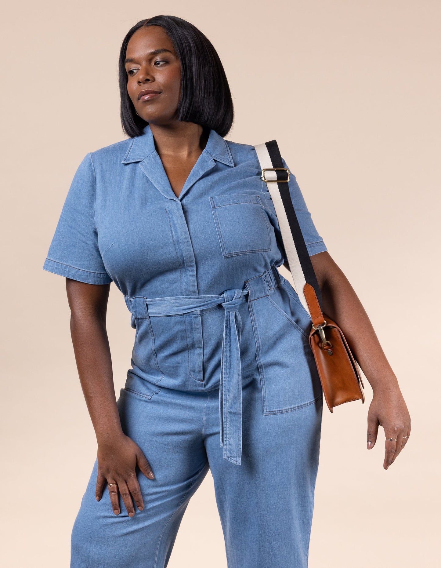 O MY BAG - STRIPED WEBBING STRAP Black / White / Cognac Classic Leather - WERTE FREUNDE