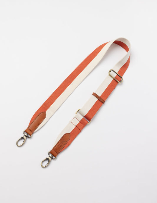 O MY BAG - STRIPED WEBBING STRAP Copper / White / Cognac Classic Leather - WERTE FREUNDE