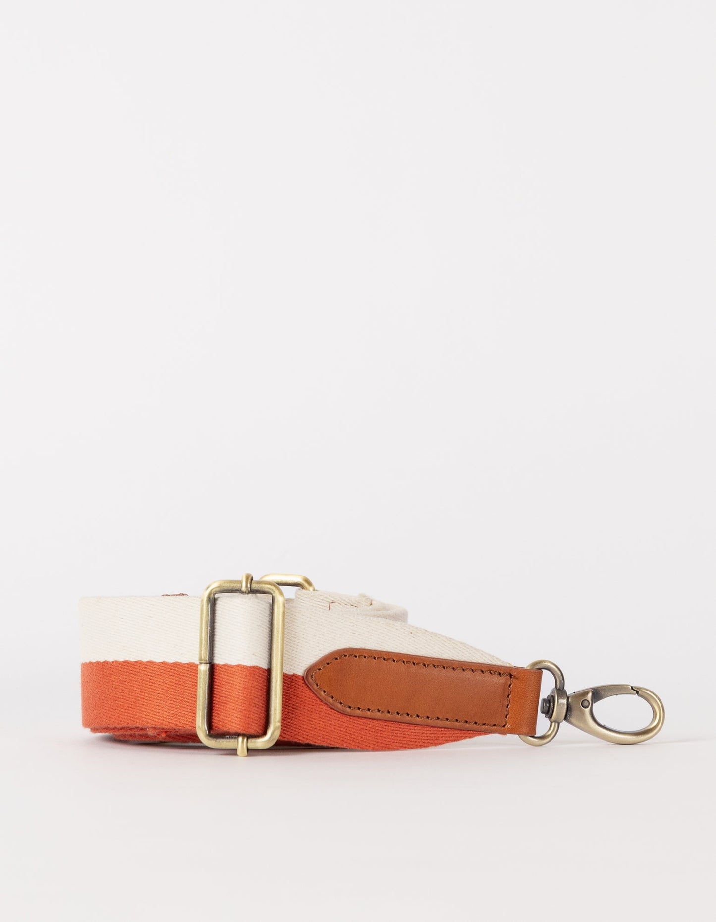 O MY BAG - STRIPED WEBBING STRAP Copper / White / Cognac Classic Leather - WERTE FREUNDE