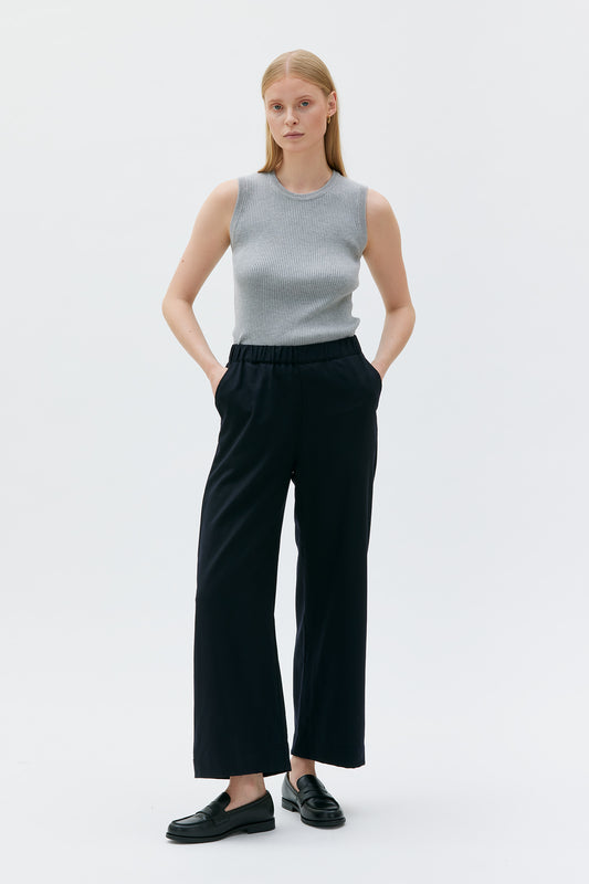 MASKA - Gala - Elastic waist wool trousers Dark blue