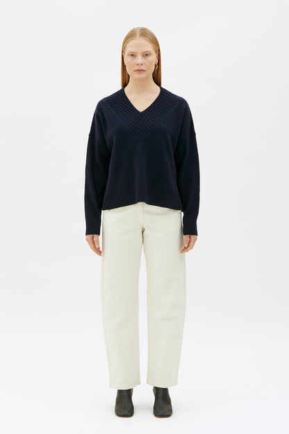 MASKA - Edda - V-neck wool sweater Blue