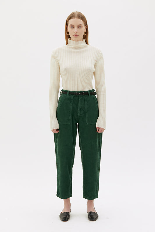 MASKA - Ruth - Barrel leg cord trouser Deep green