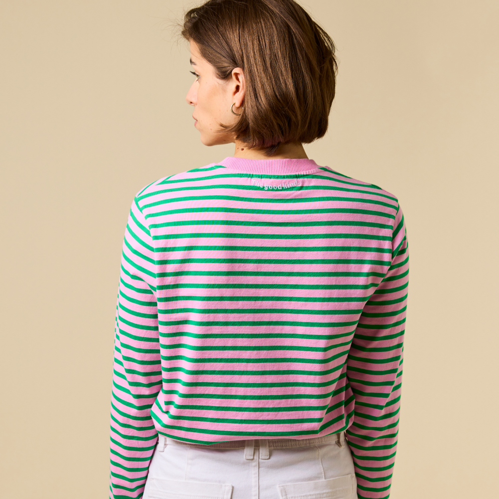 popeia - Langarmshirt Gestreift Pink/Grün - WERTE FREUNDE