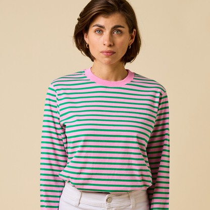 popeia - Langarmshirt Gestreift Pink/Grün - WERTE FREUNDE
