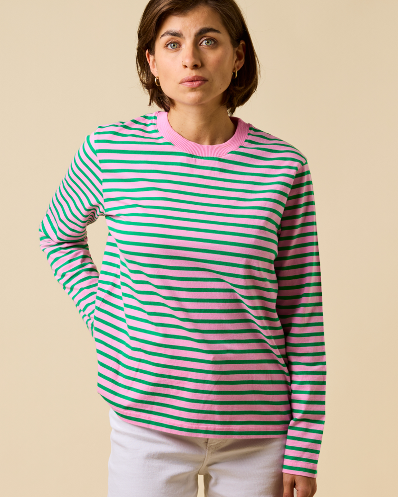 popeia - Langarmshirt Gestreift Pink/Grün - WERTE FREUNDE