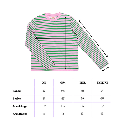 popeia - Langarmshirt Gestreift Pink/Grün - WERTE FREUNDE