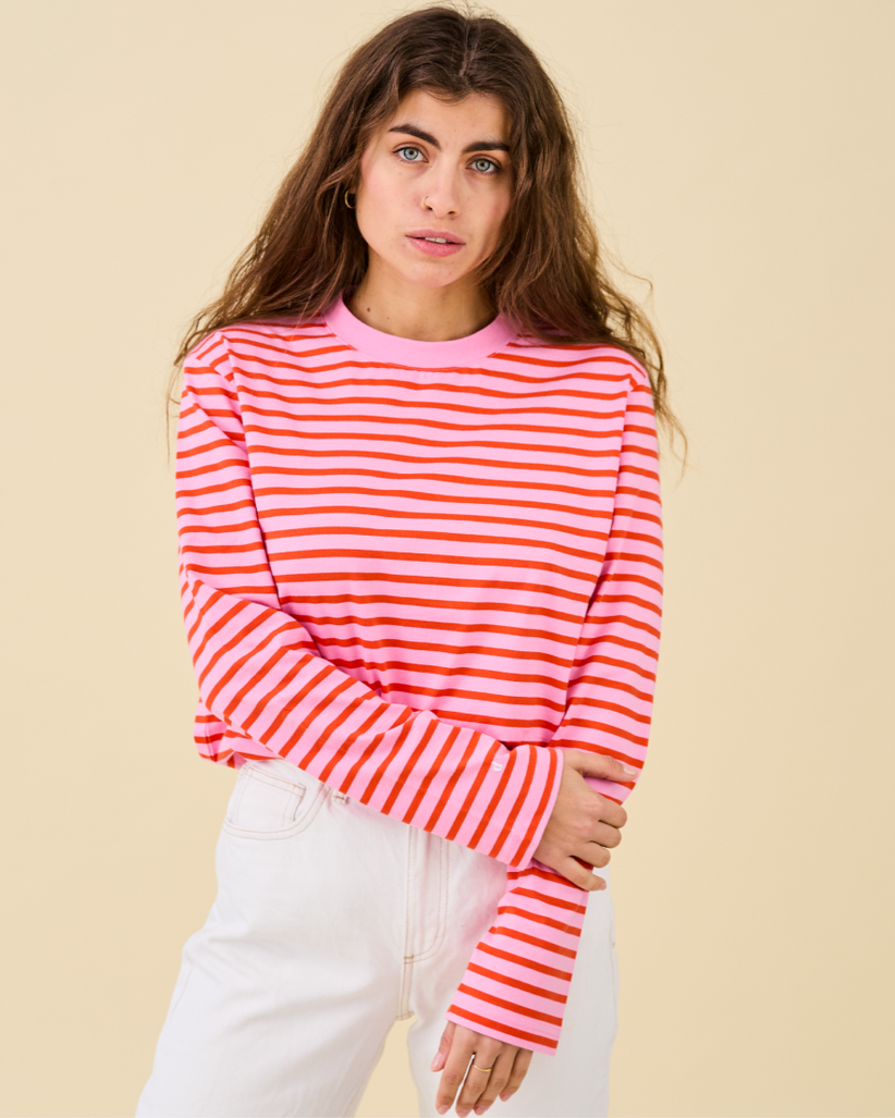 popeia - Langarmshirt Gestreift Pink/Rot - WERTE FREUNDE