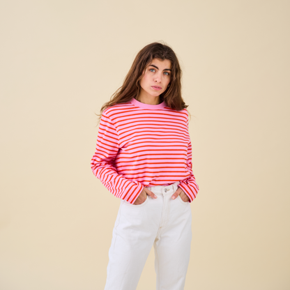 popeia - Langarmshirt Gestreift Pink/Rot - WERTE FREUNDE