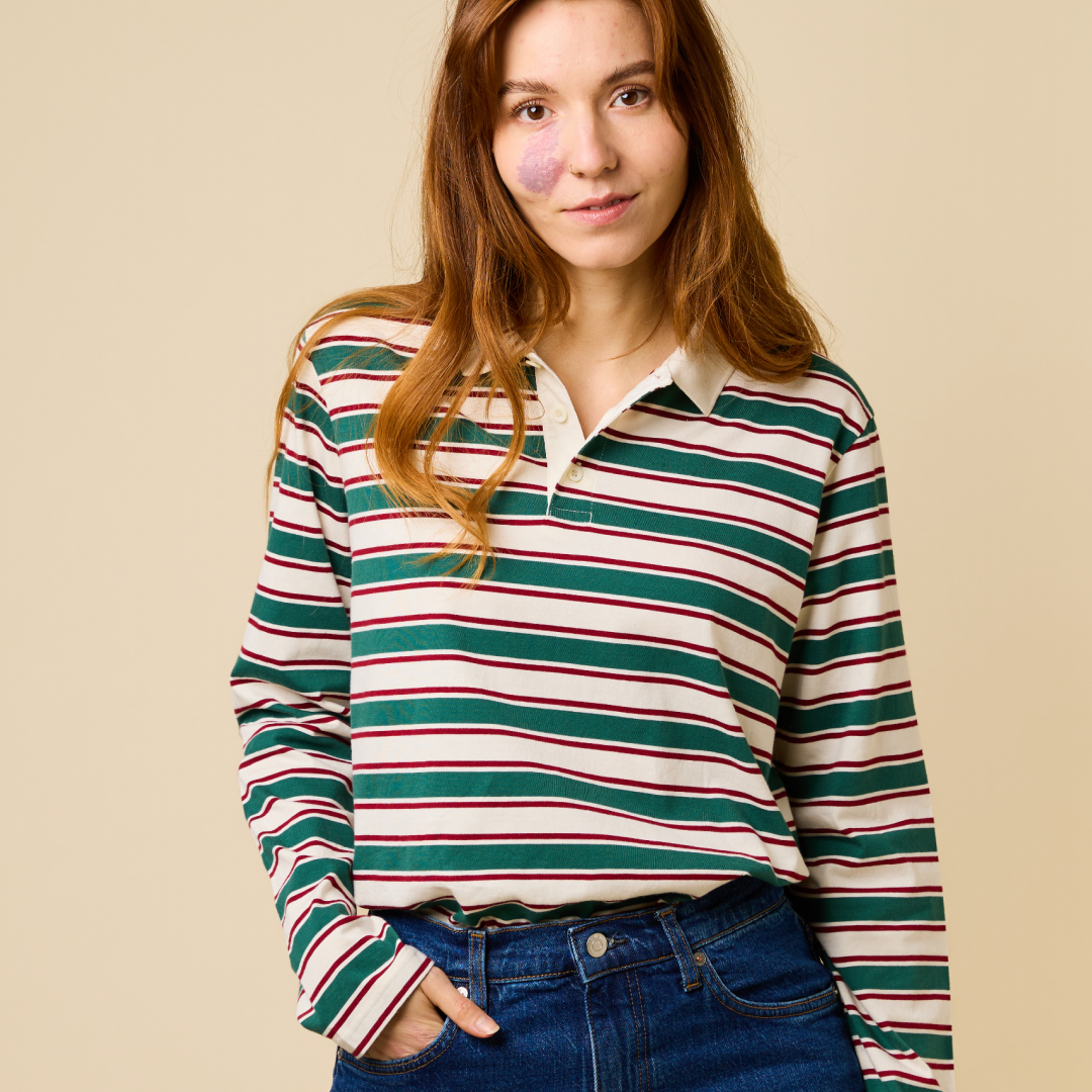 popeia - Poloshirt Gestreift Dunkelgrün/Bordeaux - WERTE FREUNDE