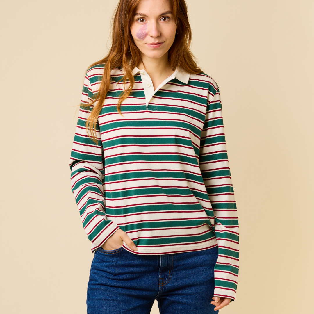popeia - Poloshirt Gestreift Dunkelgrün/Bordeaux - WERTE FREUNDE