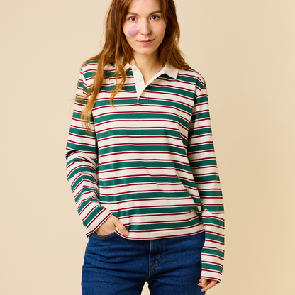 popeia - Poloshirt Gestreift Dunkelgrün/Bordeaux - WERTE FREUNDE