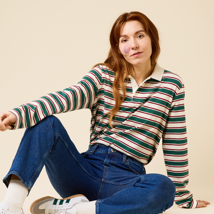 popeia - Poloshirt Gestreift Dunkelgrün/Bordeaux - WERTE FREUNDE