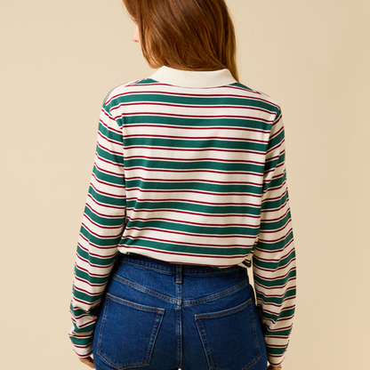 popeia - Poloshirt Gestreift Dunkelgrün/Bordeaux - WERTE FREUNDE