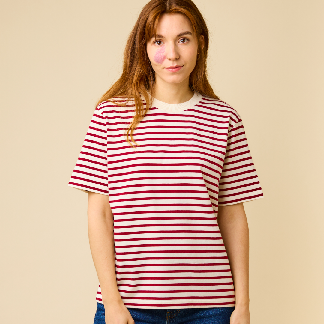 popeia - T-Shirt Gestreift Bordeaux/Off-White - WERTE FREUNDE