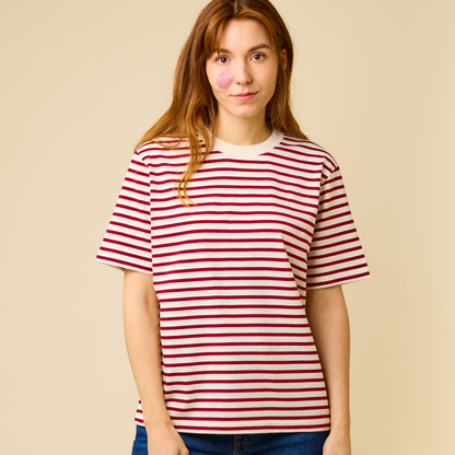 popeia - T-Shirt Gestreift Bordeaux/Off-White - WERTE FREUNDE