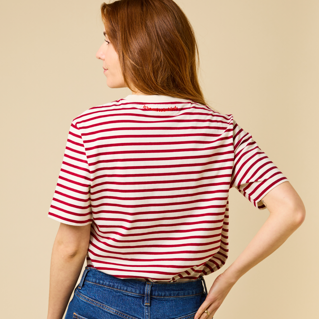 popeia - T-Shirt Gestreift Bordeaux/Off-White - WERTE FREUNDE