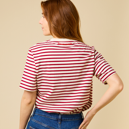 popeia - T-Shirt Gestreift Bordeaux/Off-White - WERTE FREUNDE