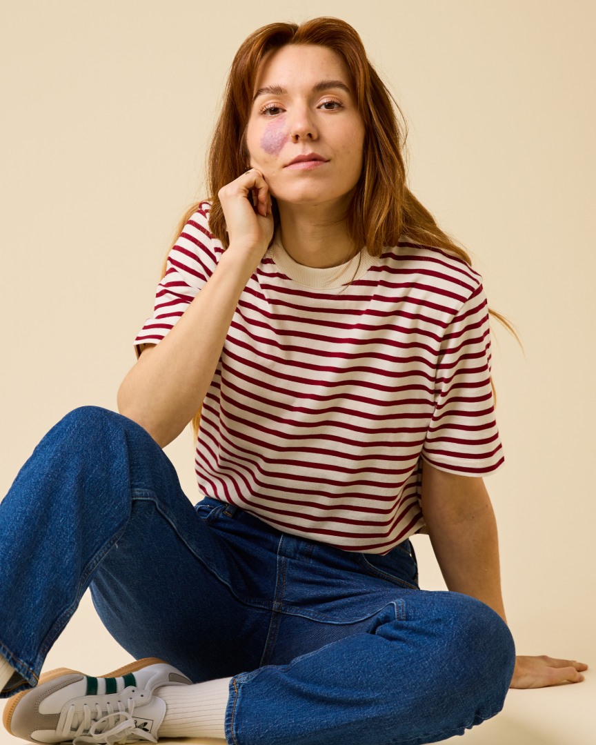 popeia - T-Shirt Gestreift Bordeaux/Off-White - WERTE FREUNDE