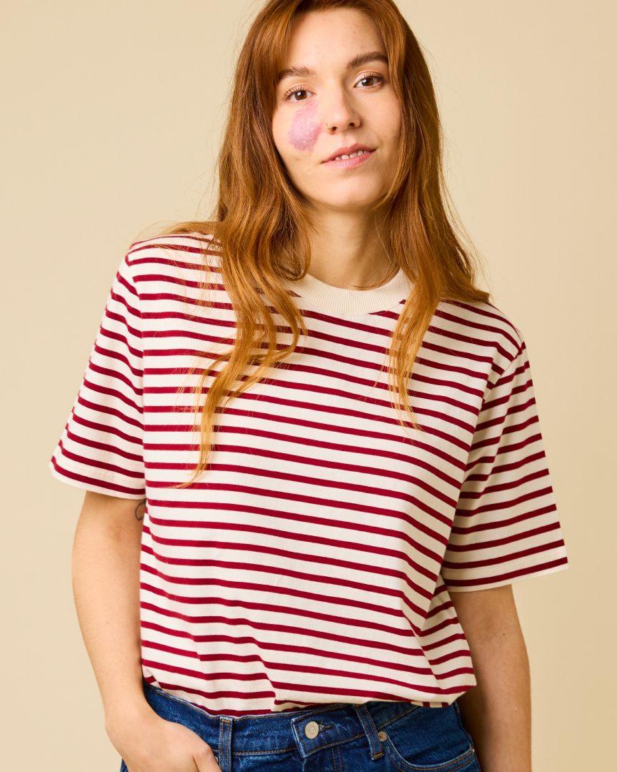 popeia - T-Shirt Gestreift Bordeaux/Off-White - WERTE FREUNDE